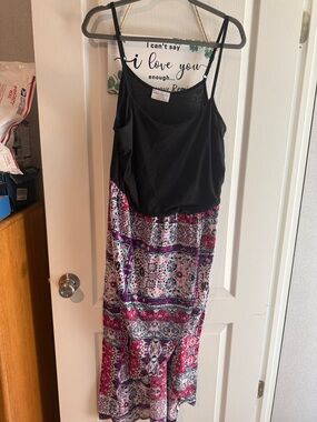Bobbie Brooks Black Cami with Pink & Purple Patterned Maxi Skirt